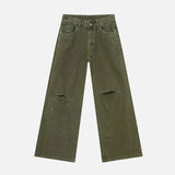 Vintage Green Distressed Loose Fit Jeans