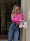 Women Streetwear Pink Striped Chic Long Sleeve Shirt