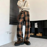American Style Plaid Drape Straight Leg Pants