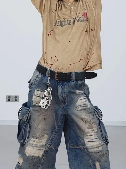 Retro Casual Emo Denim Cargo Jorts
