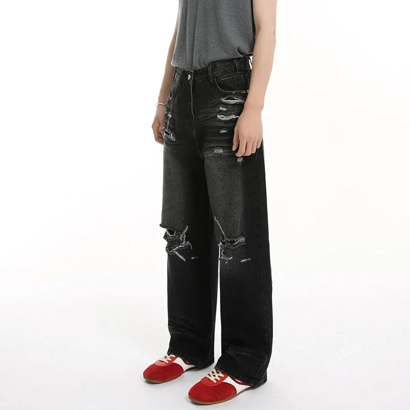 High Quality Wornout Burr Straight Jeans