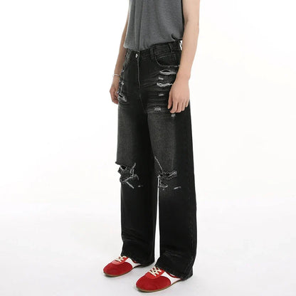 High Quality Wornout Burr Straight Jeans
