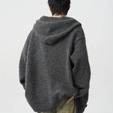 Vintage Cool Cozy Gray Hooded Knitted Cardigan