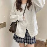 Women Casual Cute Chic Gray V-Neck Button Cardigan