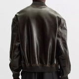 Winter Loose Fit Retro Brown Leather Race Jacket