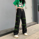 Elastic High Waist Flocked Embroidered Jeans