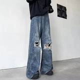 Trendy Wide Leg Broken Hole Jeans