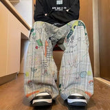 Streetwear American Graffiti Printed Casual Wide Pants
