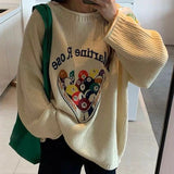 Women 8 Ball Cozy Cartoon Print Knit Sweater