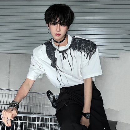 Ink Splash Round Collar Casual T-Shirt