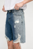 Gradient Ripped Washed Denim Shorts