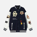 Embroidered Multi Badges Baseball Varsity Jacket