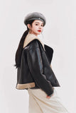 Women Warm Shearling Double Breasted Aviator Leather Jacket