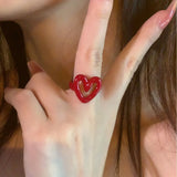 Chic Red Hollow Heart Ring
