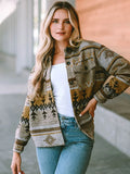 Brown Aztec Print Western Bomber Jacket