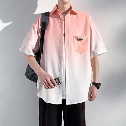 Oversized Gradient Casual Short-Sleeved Shirt
