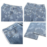 Letter Pattern Light Wash Jeans