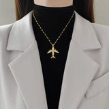 Golden Zircon Aircraft Pendant Necklace