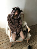 Dark Cat Ear Ripped Grunge Hoodie