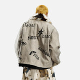 Vintage Distressed Quilted Letter Print Jacket