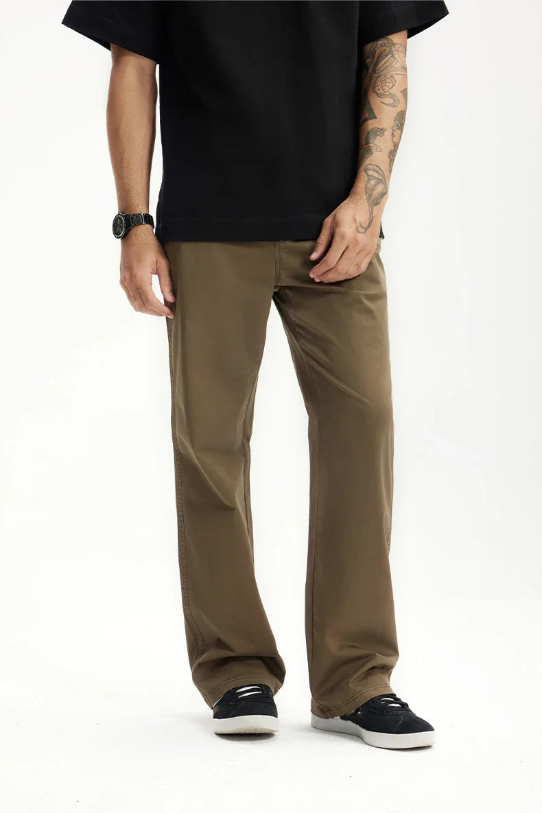 Model wearing the dark khaki Men's Straight-Leg Chino Pants