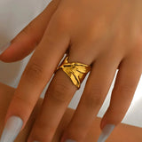 Gold Textured Leaf Open Ring