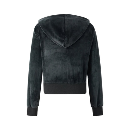 Rhinestone Heart Decor Zip Up Sweatshirt