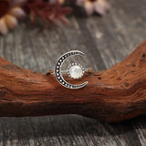Moonstone Carving Silver Adjustable Ring