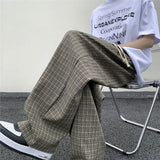 Plaid Loose Casual Straight Wide-Leg Pants