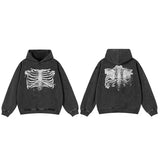 Oversize Faded Black Skeleton Graphic Hip Hop Hoodie