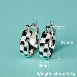 Elegant Black White Grid Hoop Earrings