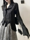 Gothic Black Button Down Blouse Shirt