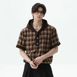 Effortless Plaid Button-Up Hooded T-Shirt