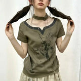 Vintage Patchwork Grunge Aesthetics Halter T-Shirt