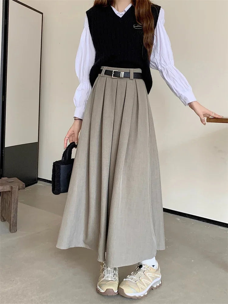 Solid Color Korean High-waisted Skirt