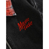 Retro American Style Plaid Varsity Denim Jacket