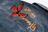 Butterfly Flowers Print Denim Jacket
