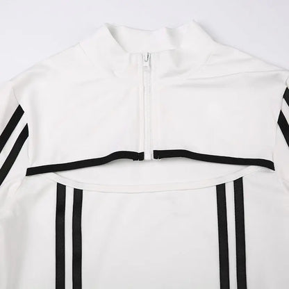 Striped Cyberpunk Cut Out Bodysuit