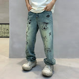 Men Personalized Graffiti Printing Casual Jeans