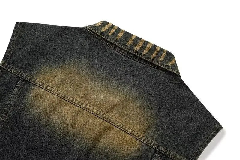 Cowboy Style Distressed Denim Vest
