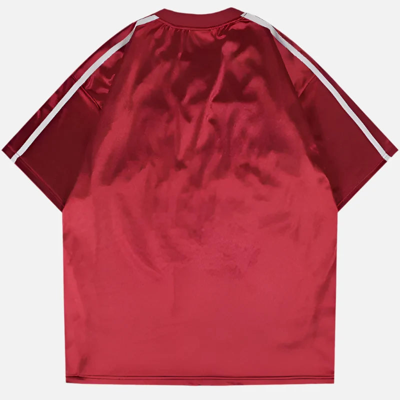 Retro Patchwork Racing Sport V-Neck T-Shirt