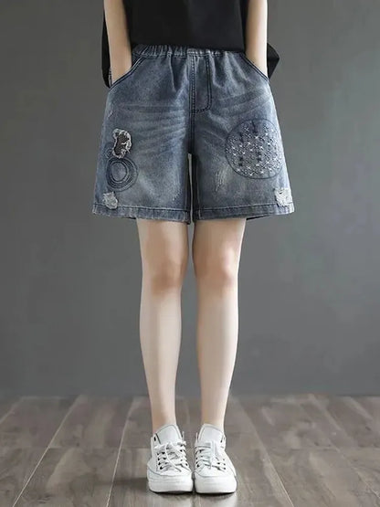 Flower Vintage Embroidery Denim Shorts