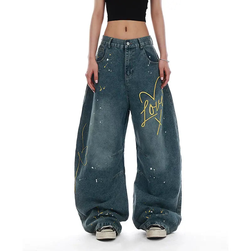 Y2K Women Streetwear Vintage Oversize Blue Denim Jeans