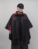 Men's Punk Short Sleeve Zipper Print Leather Jacket