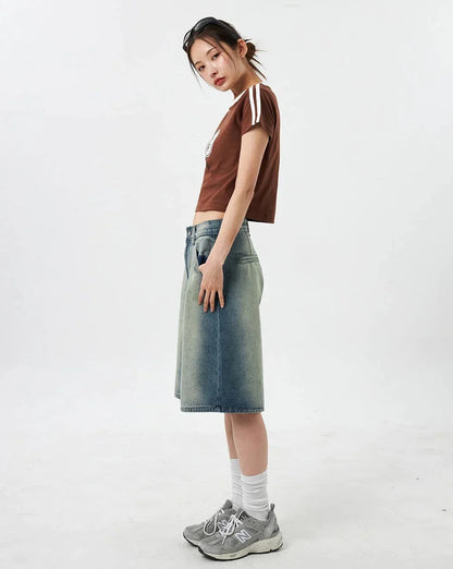 Vintage Ombre Wide Leg Denim Short