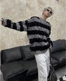 Classic Hairy Striped Round Neck Sweater