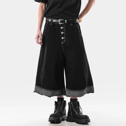 Vintage Washed Raw Edge Cropped Denim Jorts
