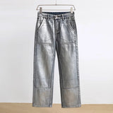 Streetwear Cool Silver Coated Casual Hip Hop Jeans