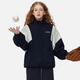 Warm Color Block Stand Collar Windbreaker Jacket