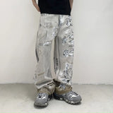 Graffiti Print Loose Fit Wide Jeans